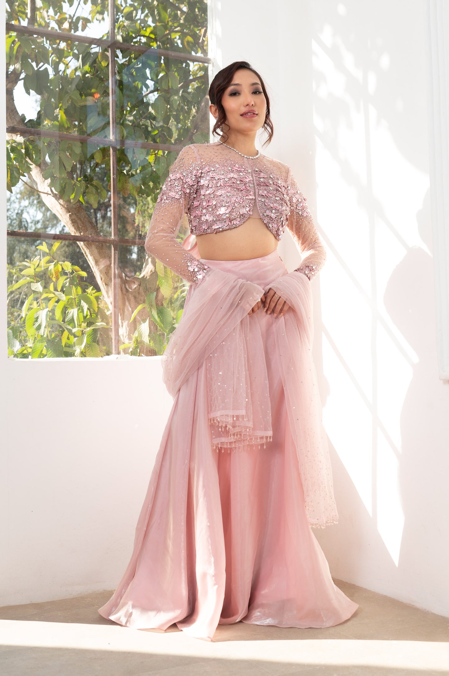 Petal Blush Pink Satin Hand Embroidered Bridesmaid Set