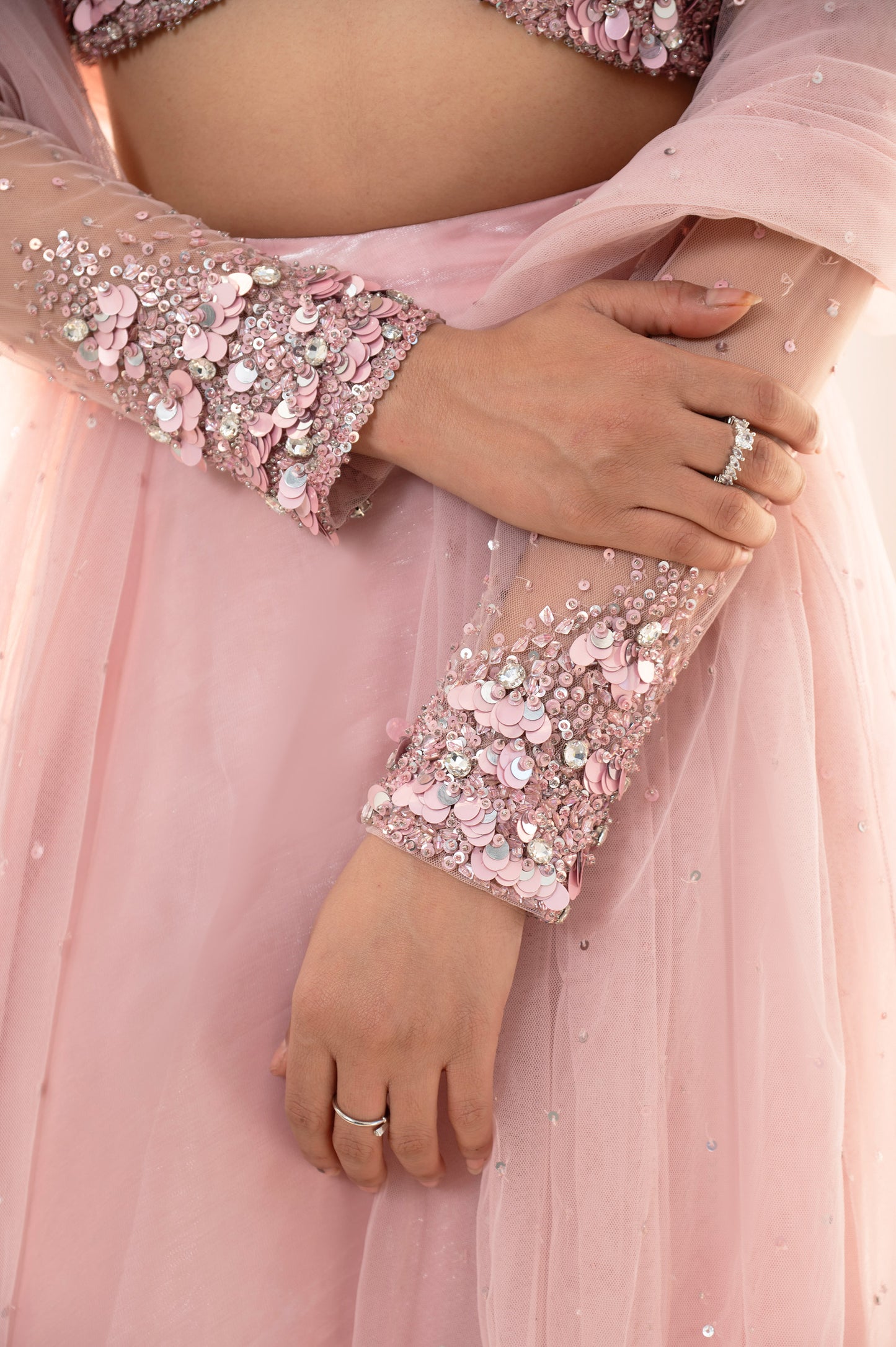 Petal Blush Pink Satin Hand Embroidered Bridesmaid Set