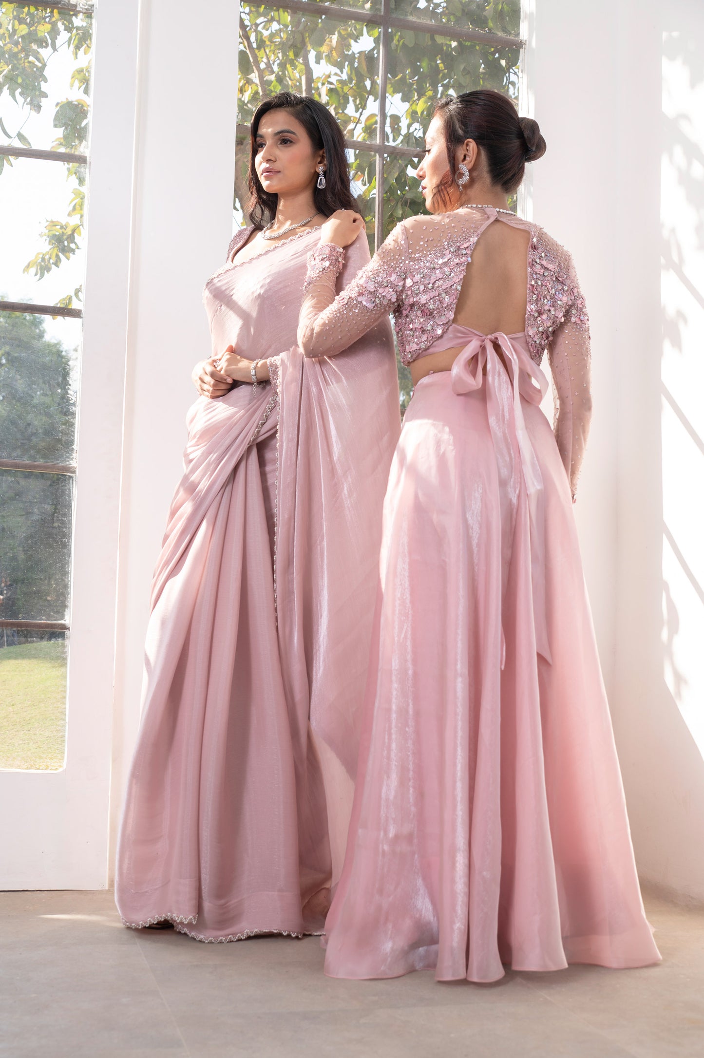 Petal Blush Pink Satin Hand Embroidered Bridesmaid Set