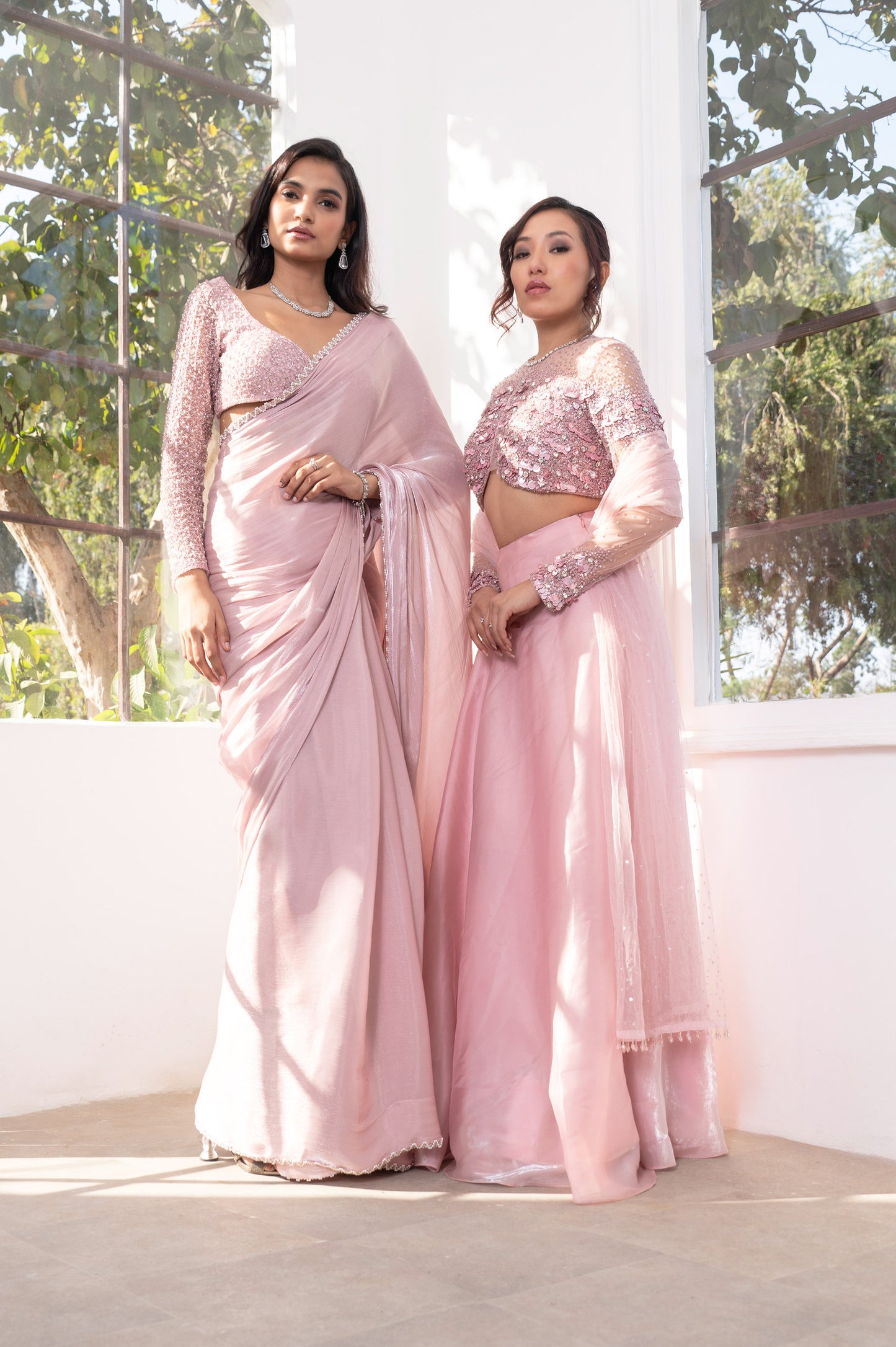 Peony Pink Satin Designer Saree