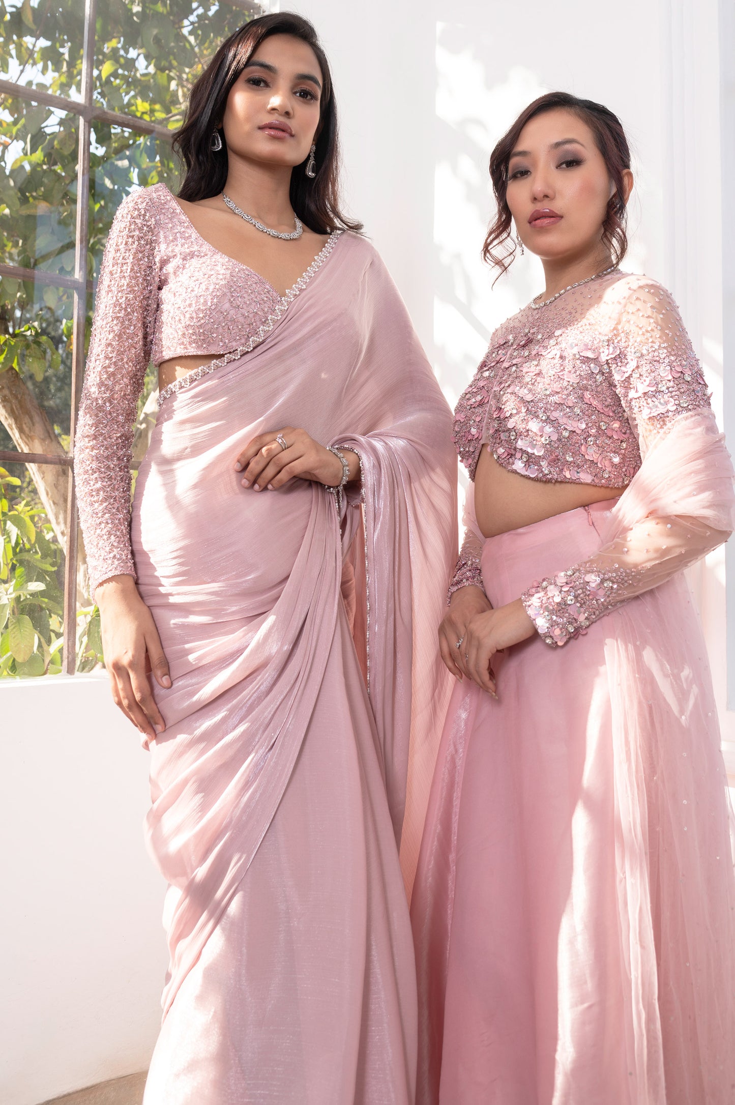 Peony Pink Satin Designer Saree