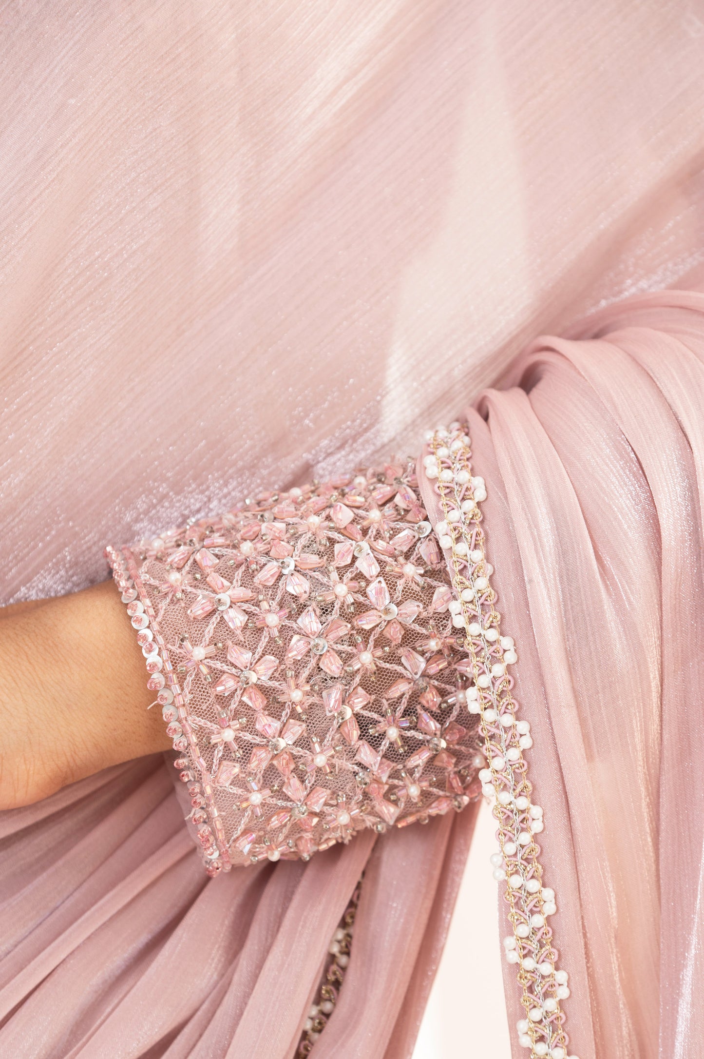 Peony Pink Satin Designer Saree