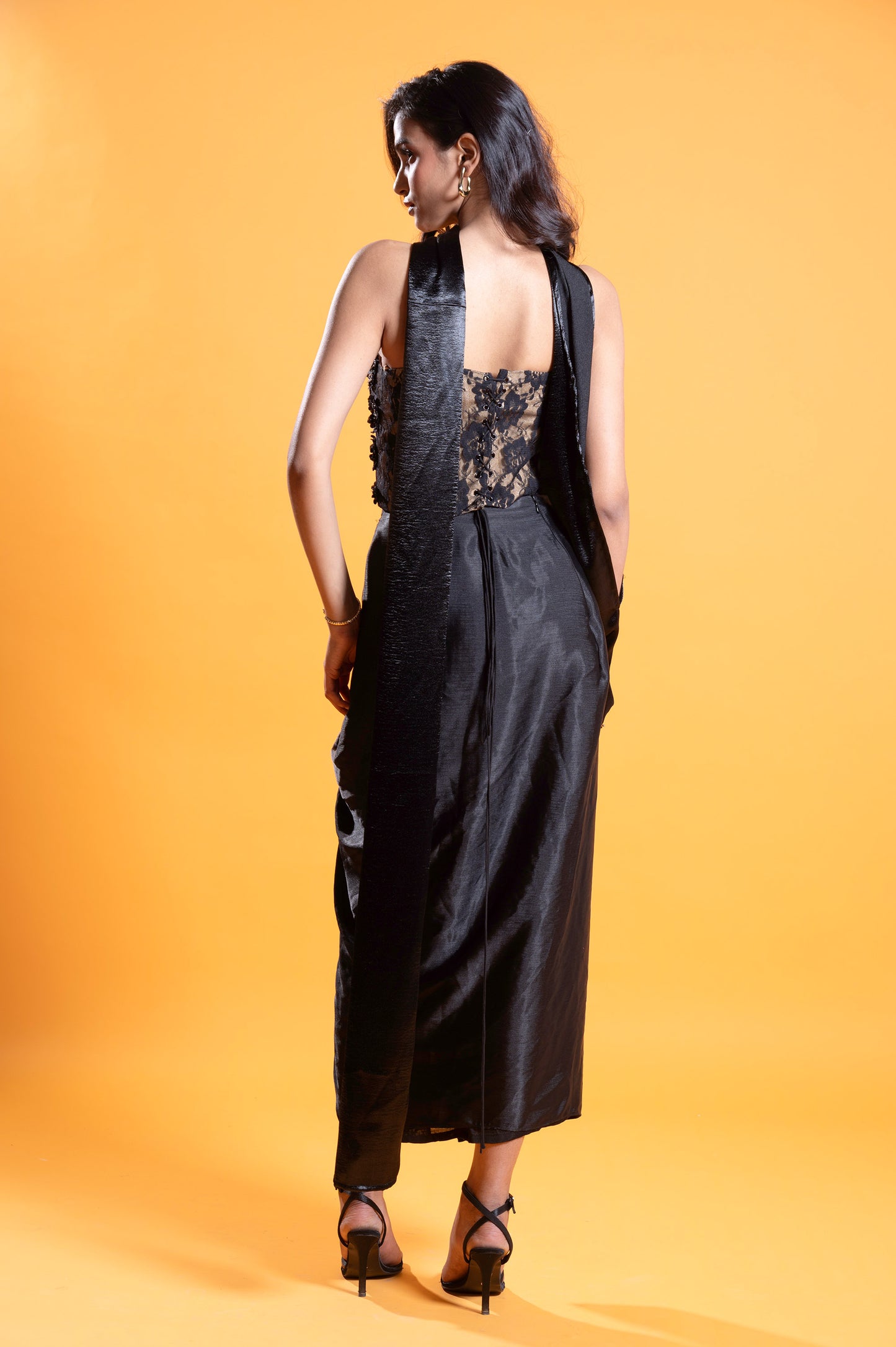 Black Satin Dahlia Party Wear Set