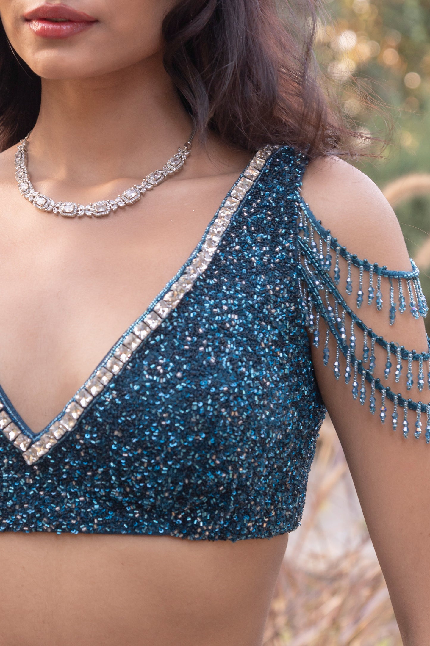 Aster Teal Blue Tulle Designer Lehenga Set