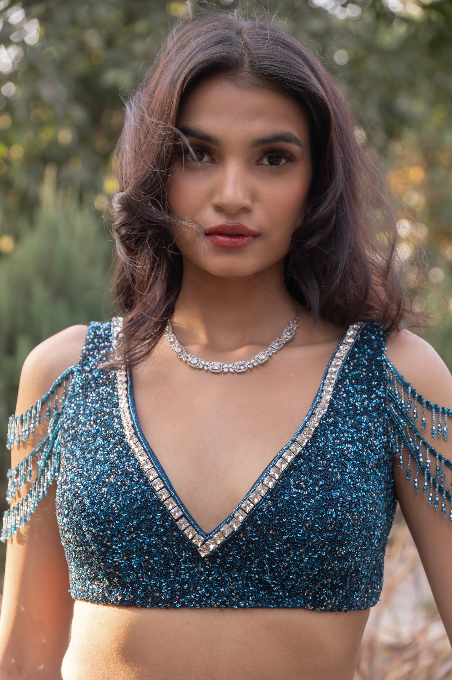 Aster Teal Blue Tulle Designer Lehenga Set