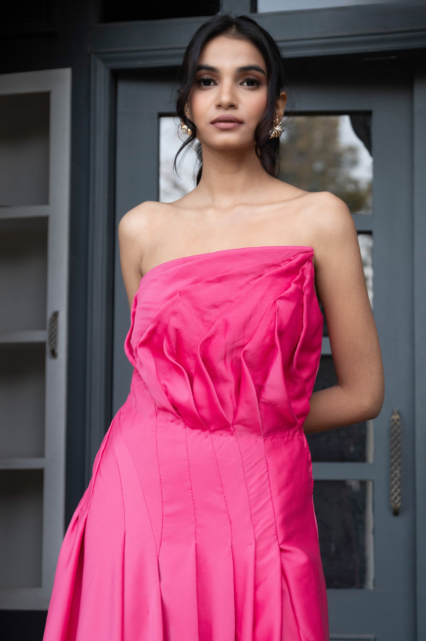 Azalea Dress Fuchsia Pink Satin Party Wear Dress