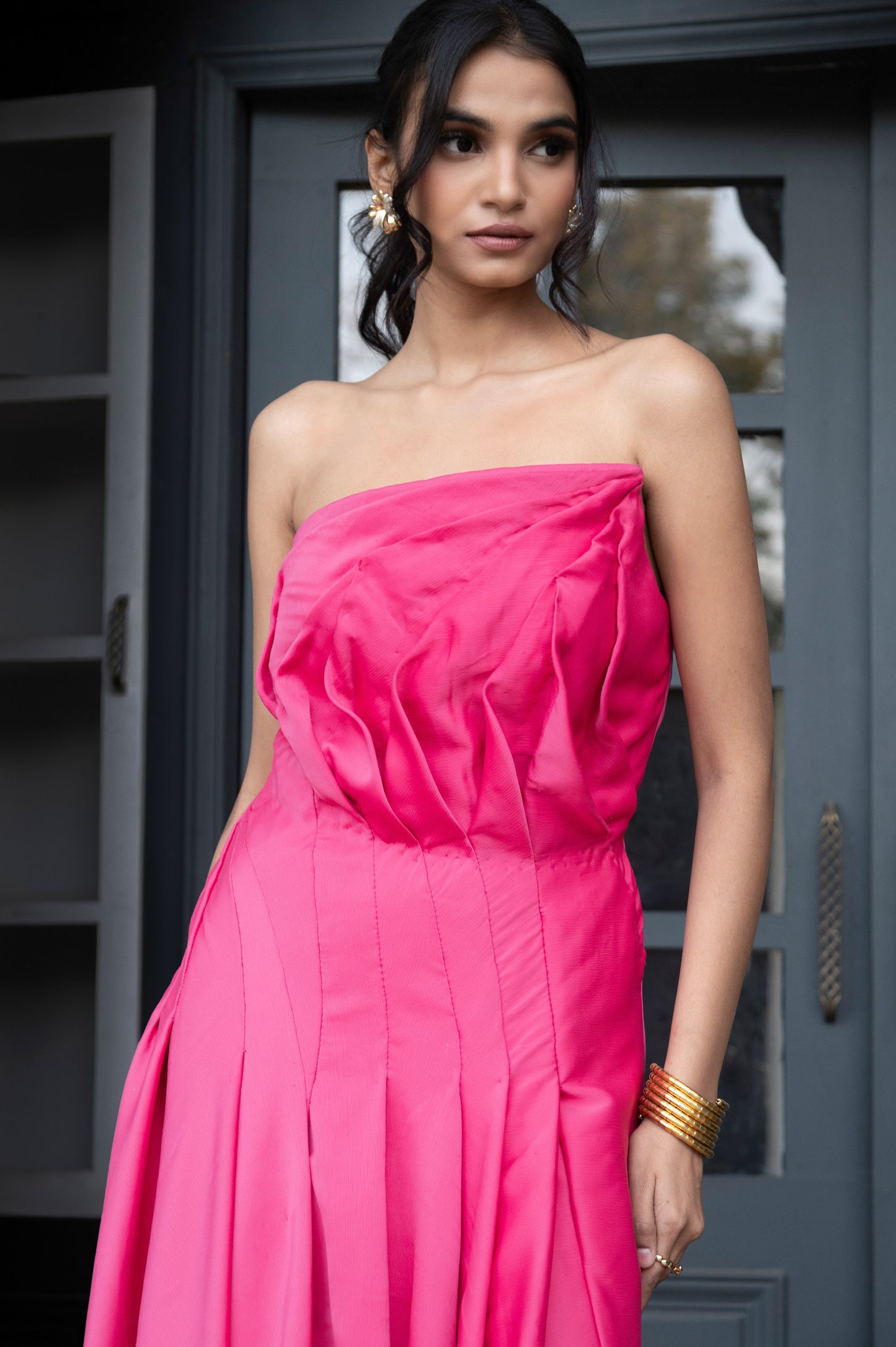 Azalea Dress Fuchsia Pink Satin Party Wear Dress