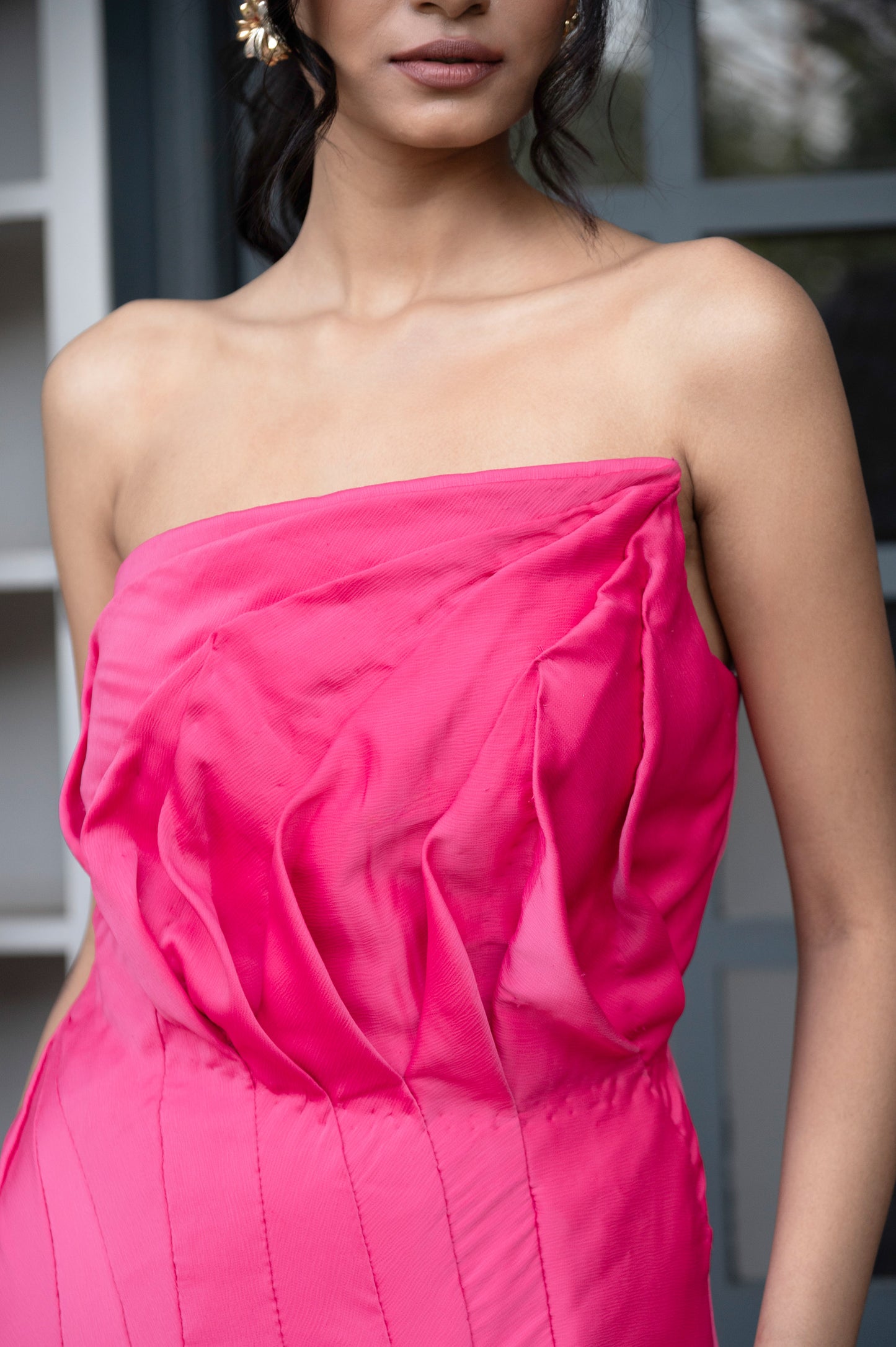 Azalea Dress Fuchsia Pink Satin Party Wear Dress