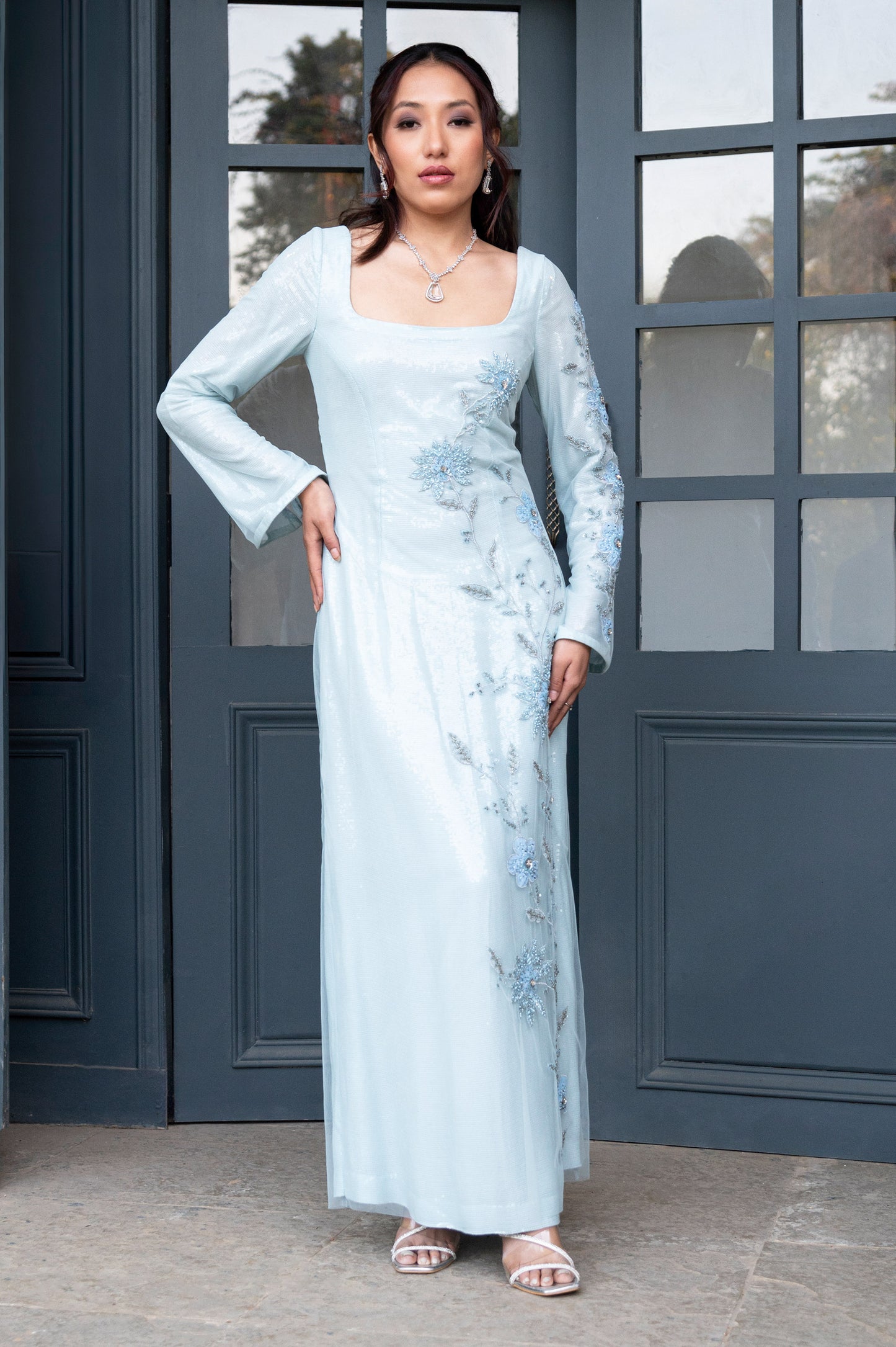 Wisteria Ice Blue Tulle Designer Gown