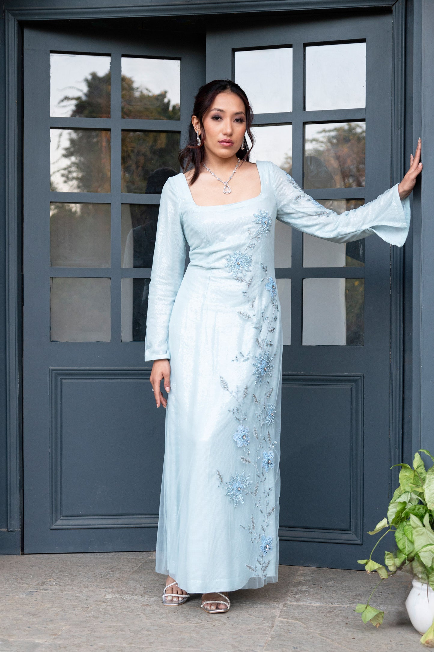 Wisteria Ice Blue Tulle Designer Gown