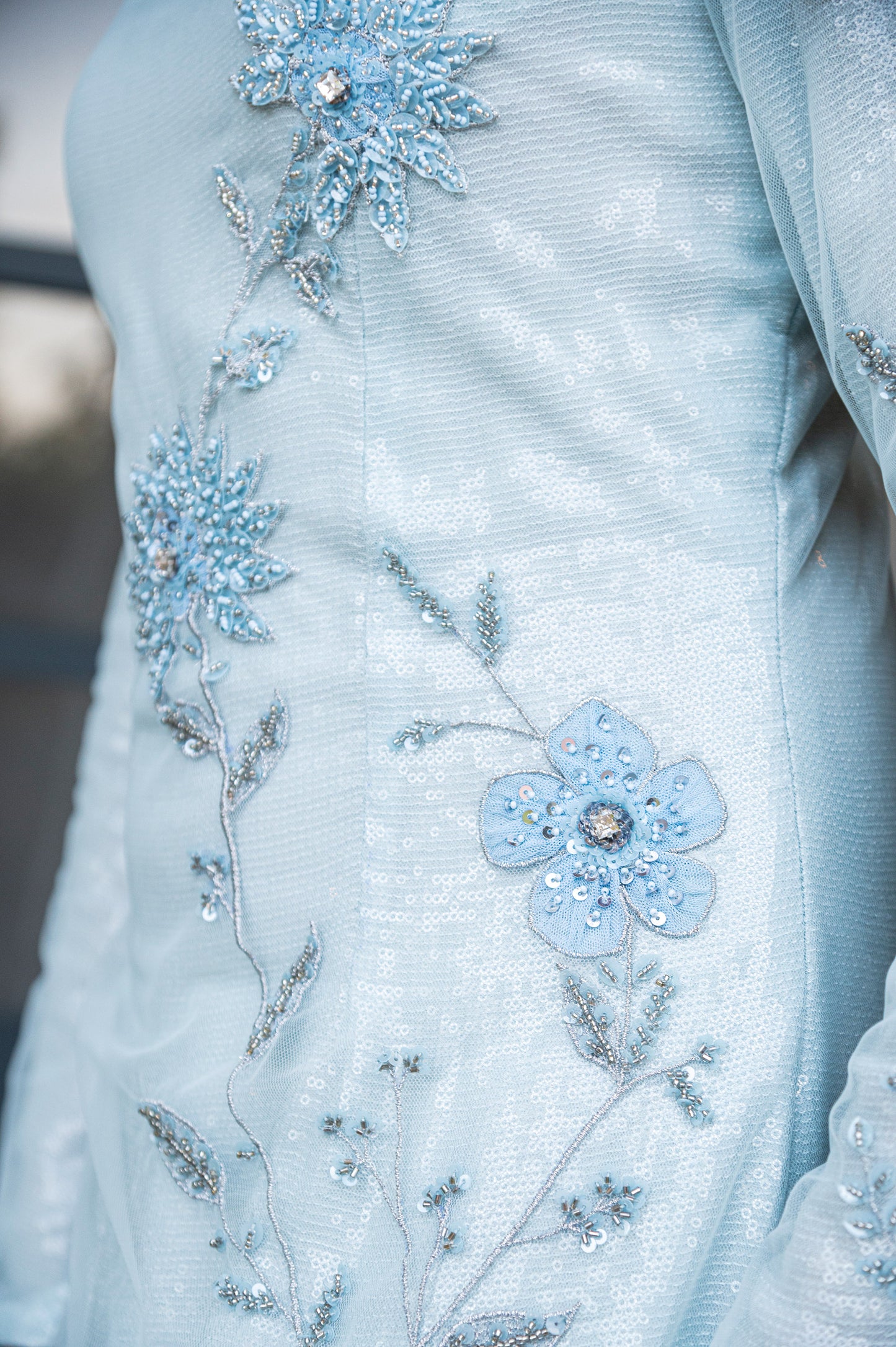 Wisteria Ice Blue Tulle Designer Gown