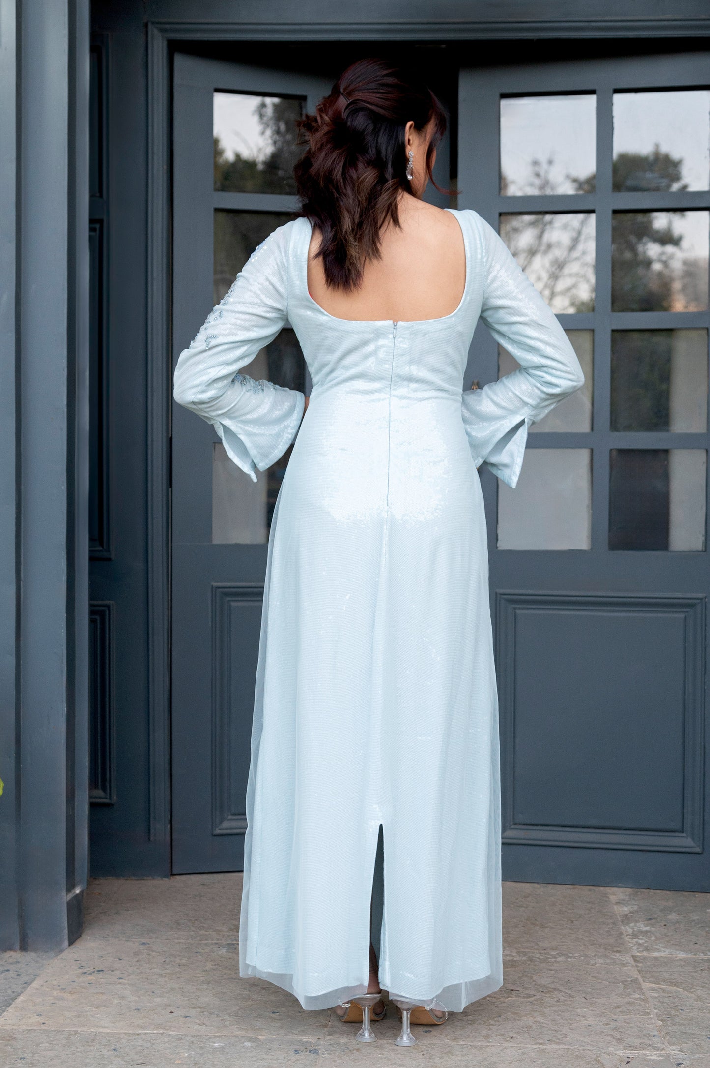 Wisteria Ice Blue Tulle Designer Gown