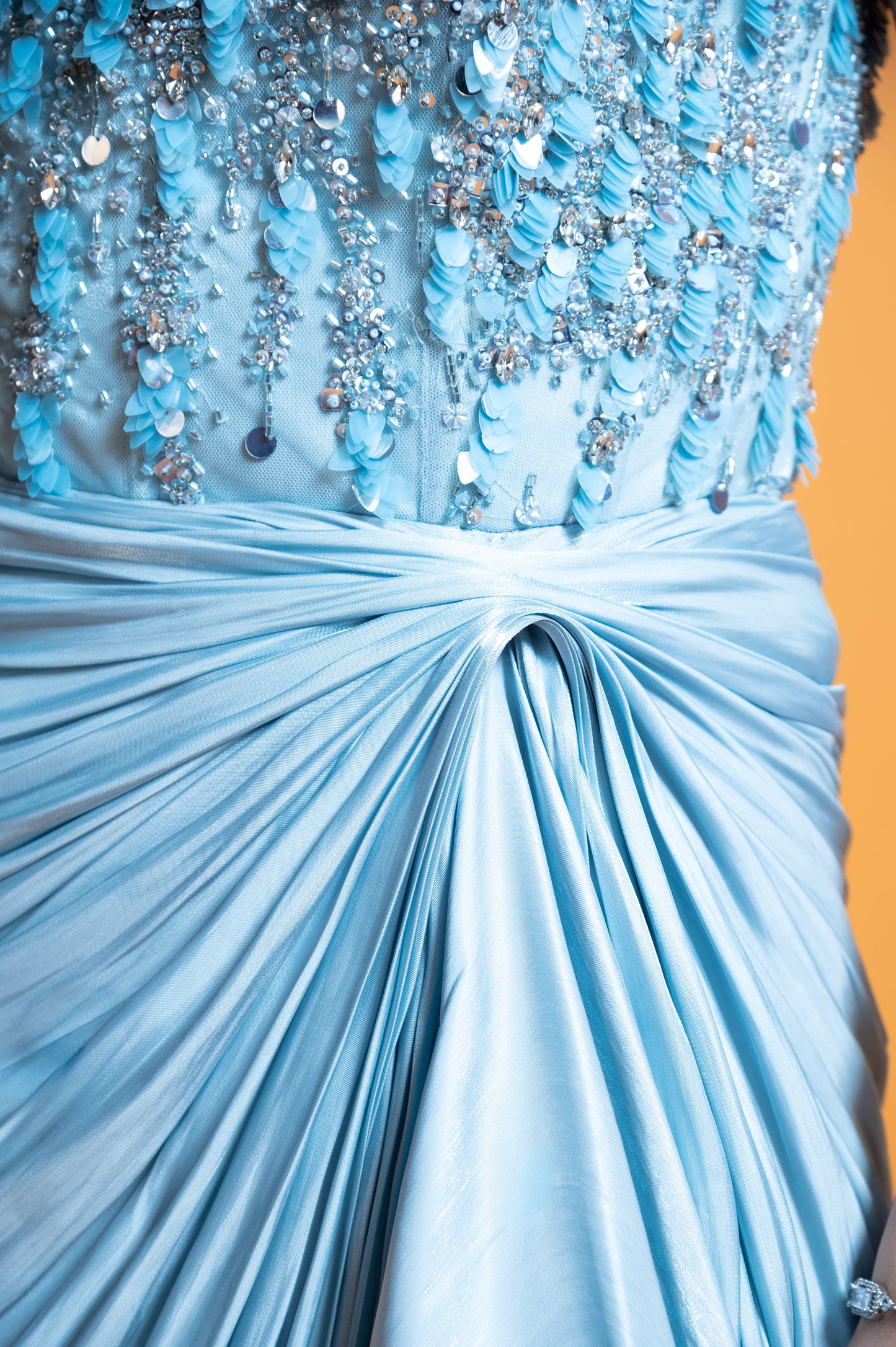 Hydrangea Ice Blue Satin Sangeet Gown