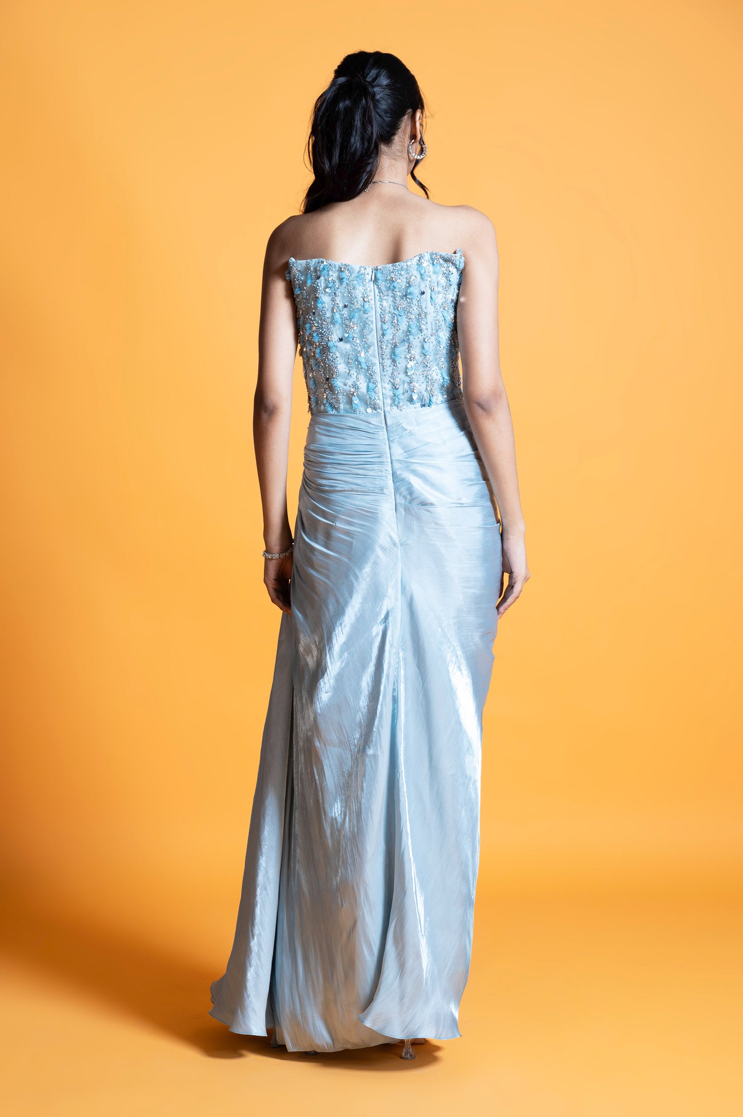Hydrangea Ice Blue Satin Sangeet Gown