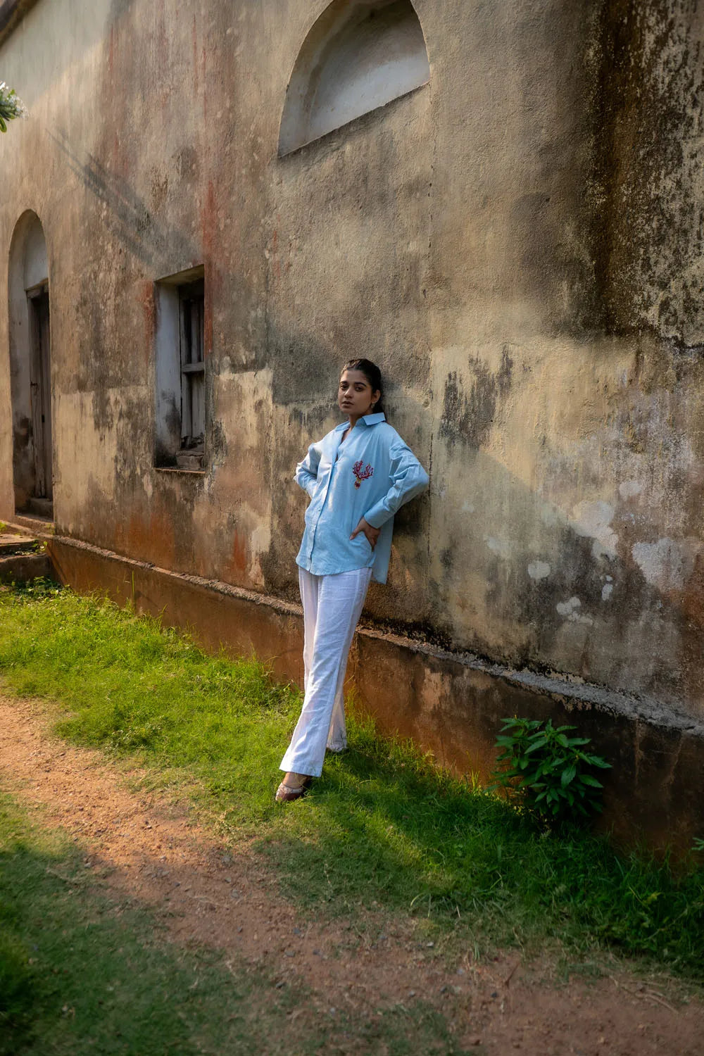 Sky Blue and White Stripes Pure Cotton Shirt