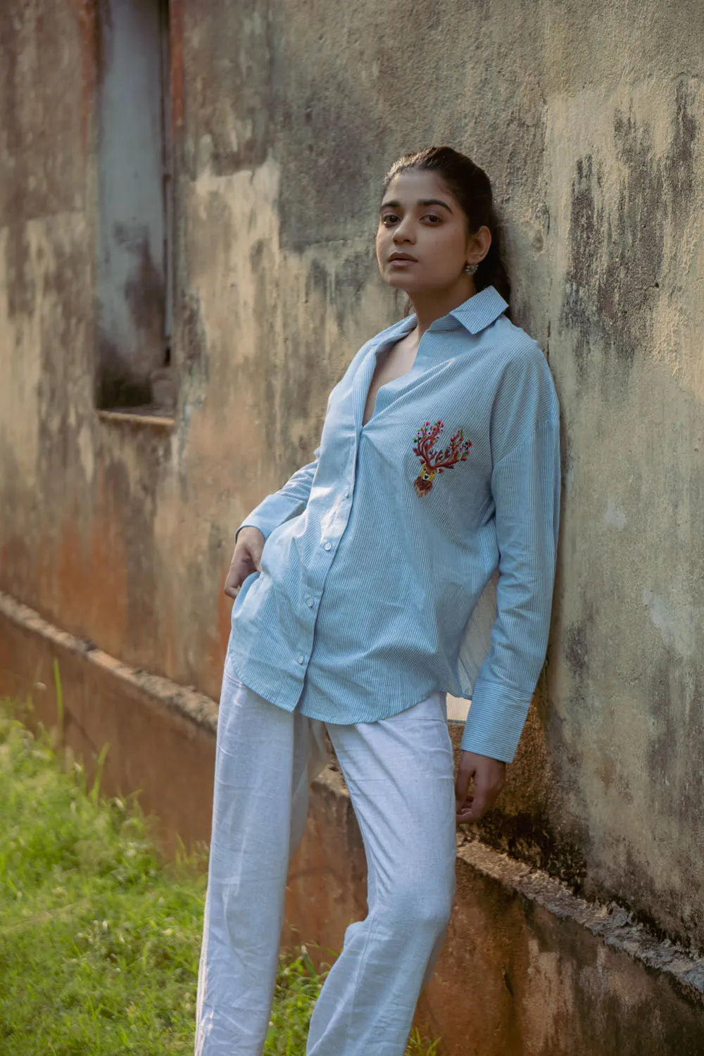 Sky Blue and White Stripes Pure Cotton Shirt