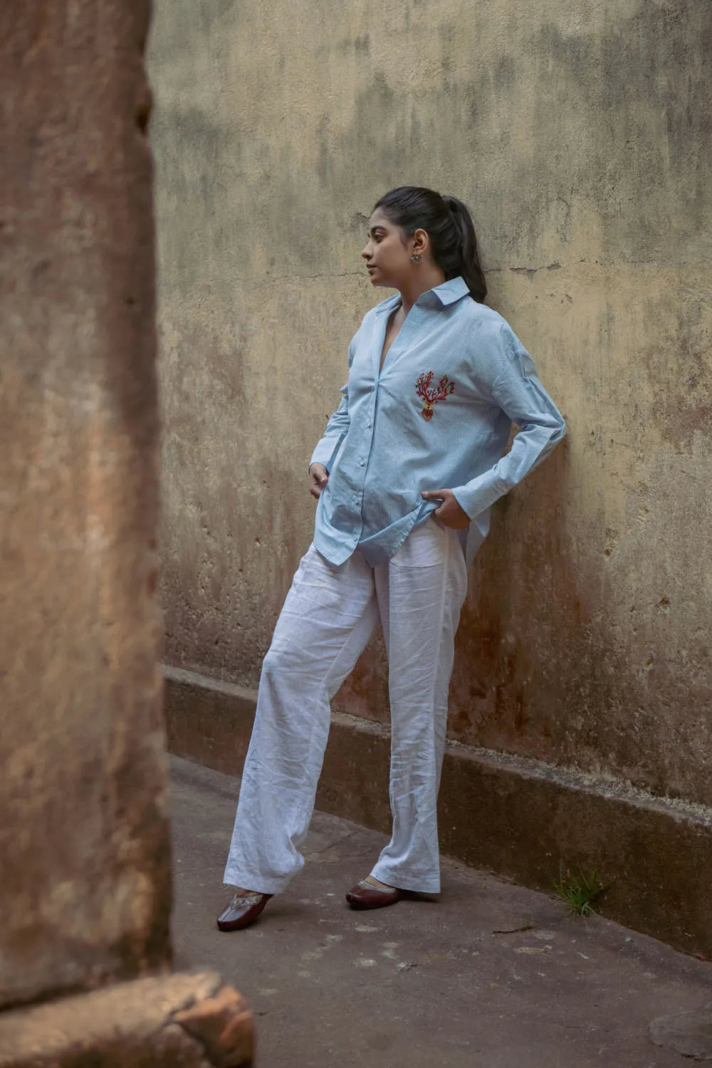 Sky Blue and White Stripes Pure Cotton Shirt