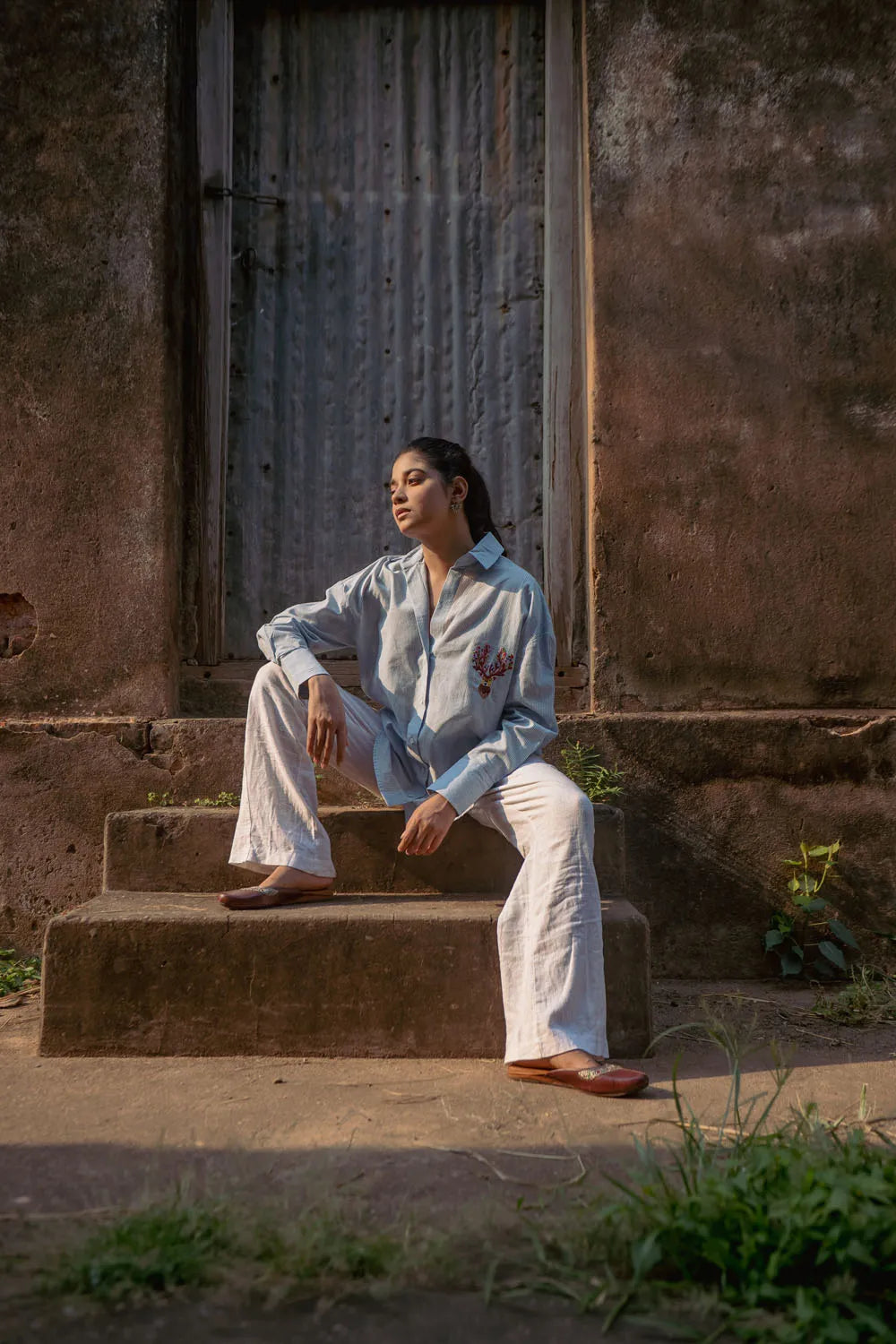 Sky Blue and White Stripes Pure Cotton Shirt