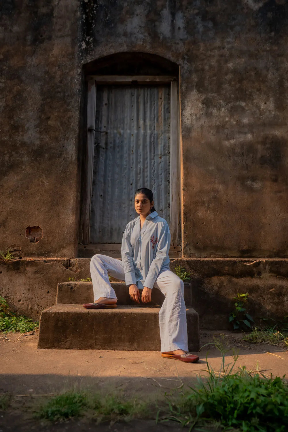Sky Blue and White Stripes Pure Cotton Shirt