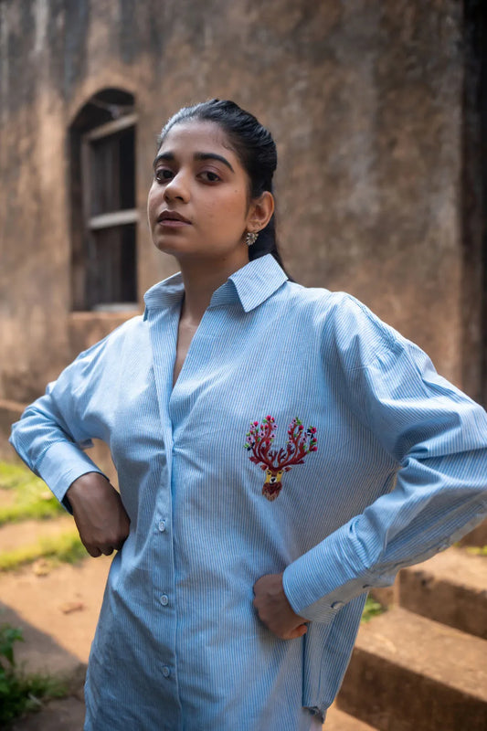 Sky Blue and White Stripes Pure Cotton Shirt