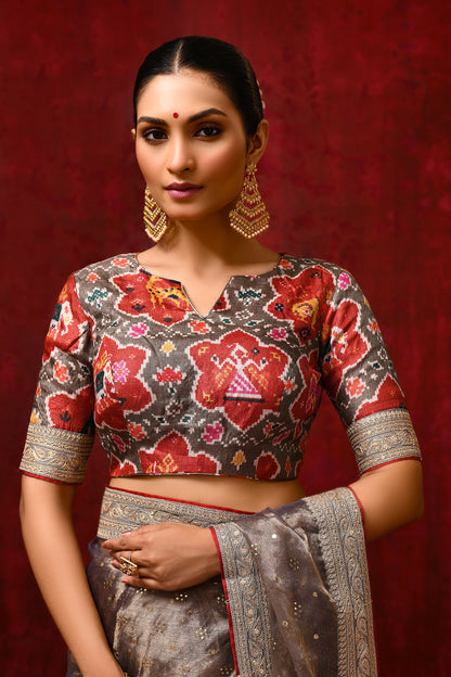 Golden Brown Tissue Foil Printed Saree
