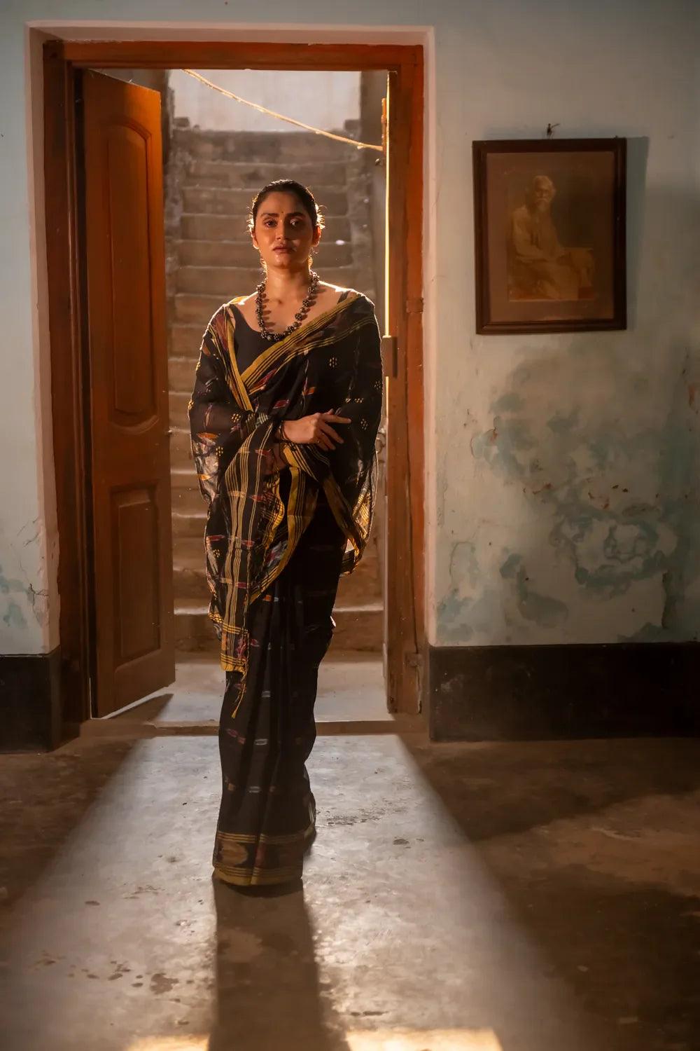 Handloom Black Pure Cotton Saree with Ikkat Border