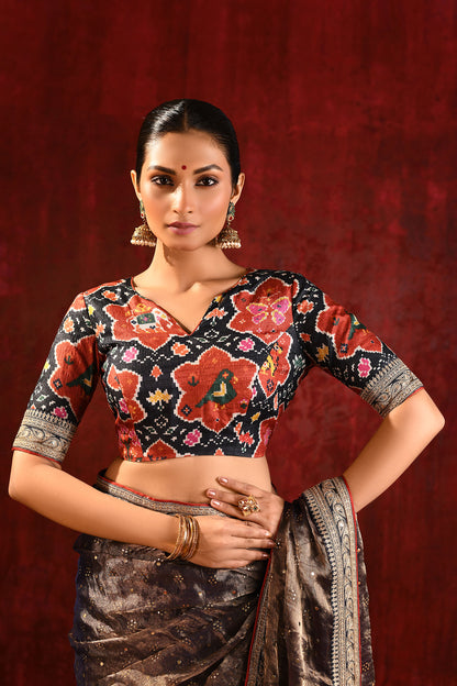 Dark Stone Brown Tissue Foil Printed Saree