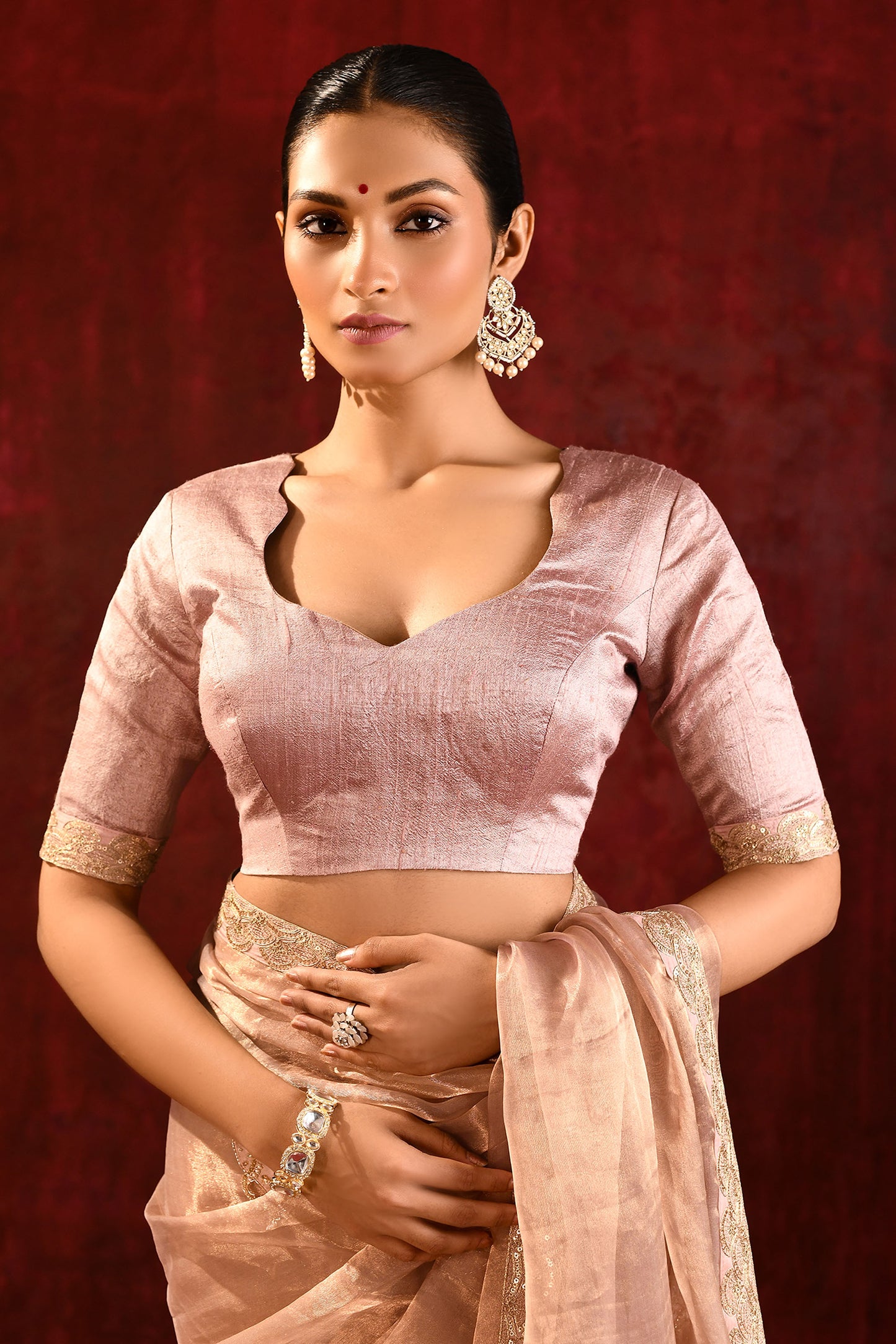 Beige Gold Embroidered Tissue Gomatha Saree