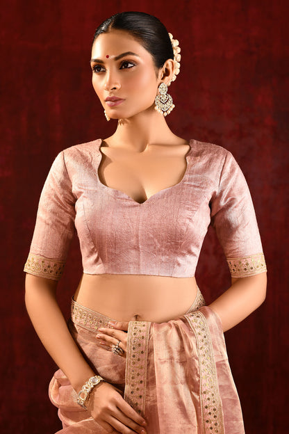 Pastel Gold Embroidered Gomatha Tissue Saree