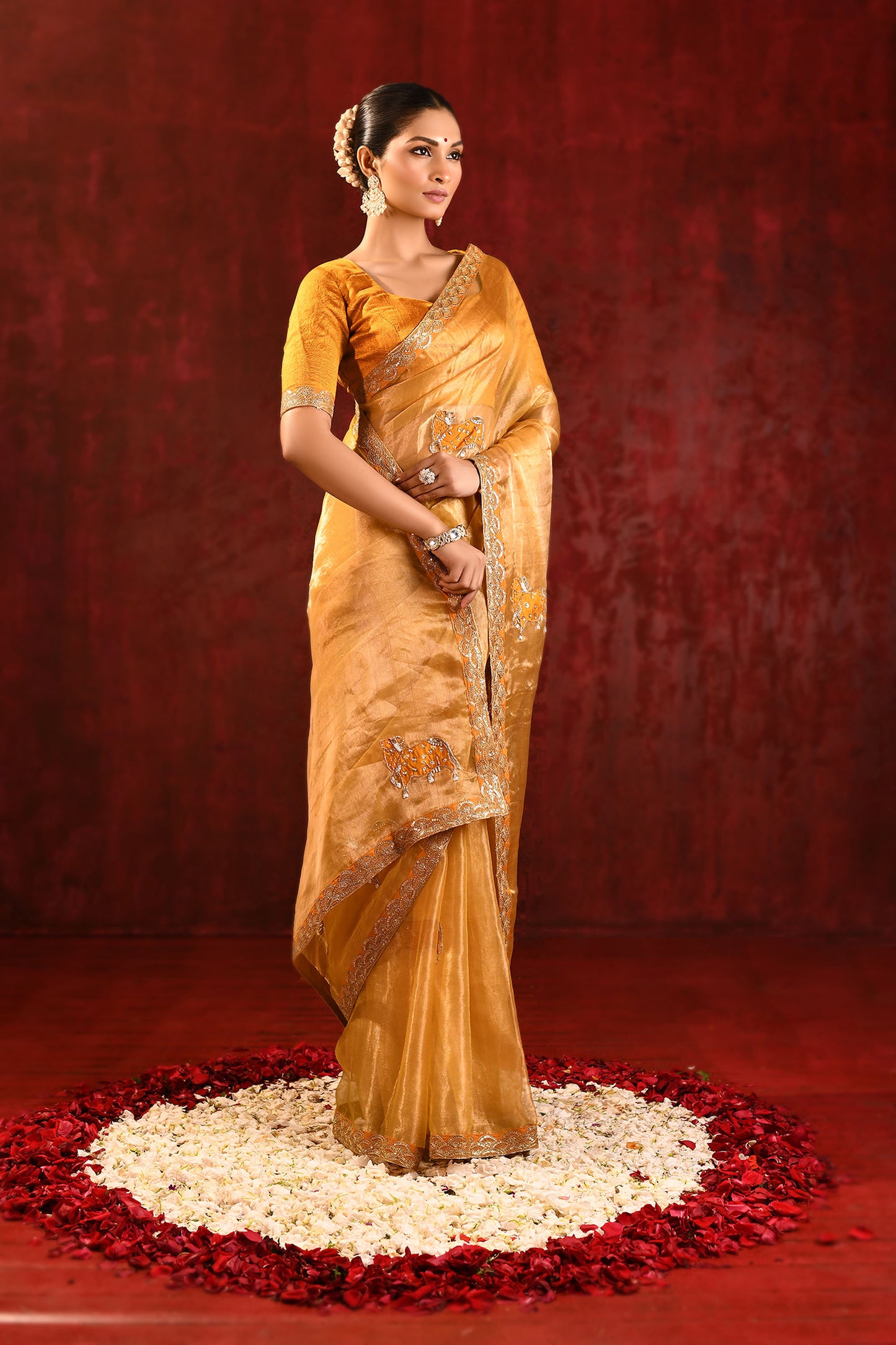 Jewel Gold Embroidered Tissue Gomatha Saree