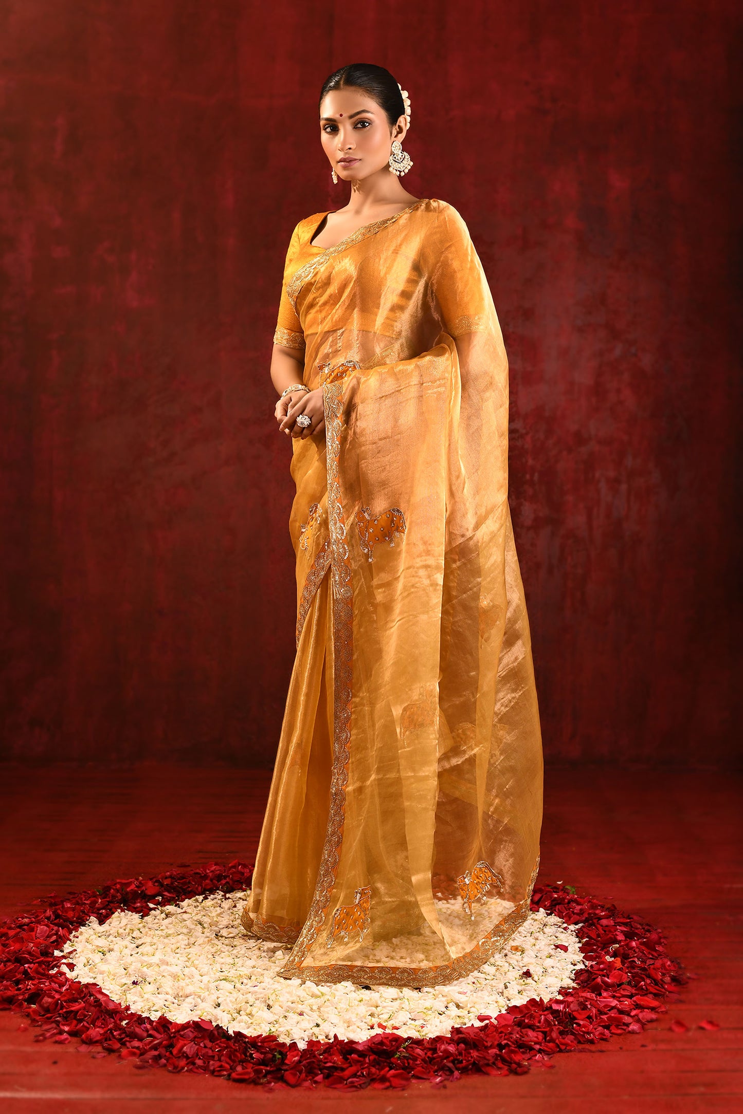 Jewel Gold Embroidered Tissue Gomatha Saree