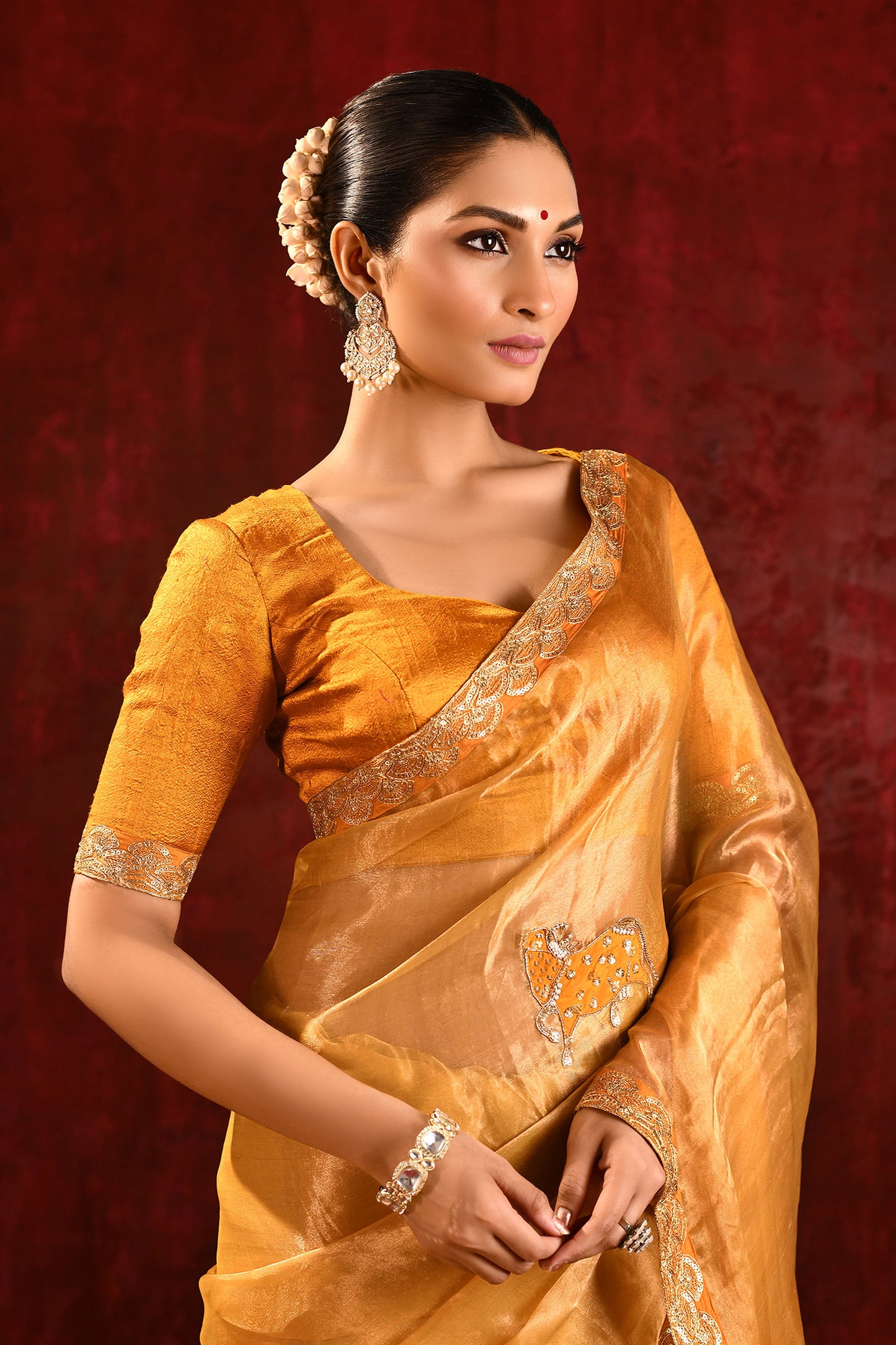 Jewel Gold Embroidered Tissue Gomatha Saree