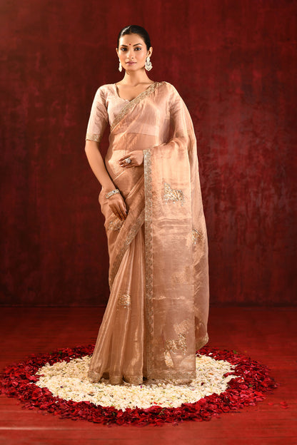 Light Beige Embroidered Tissue Gomatha Saree