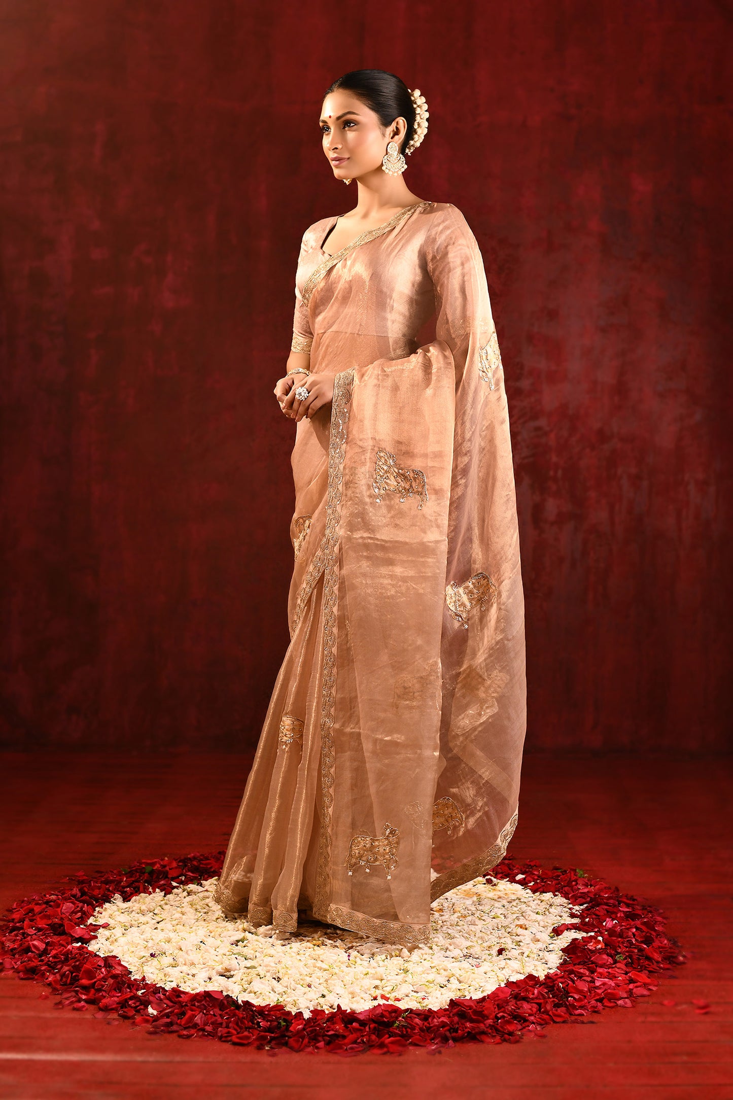 Light Beige Embroidered Tissue Gomatha Saree