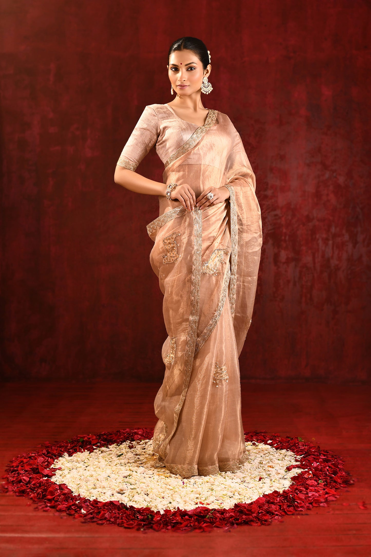 Light Beige Embroidered Tissue Gomatha Saree