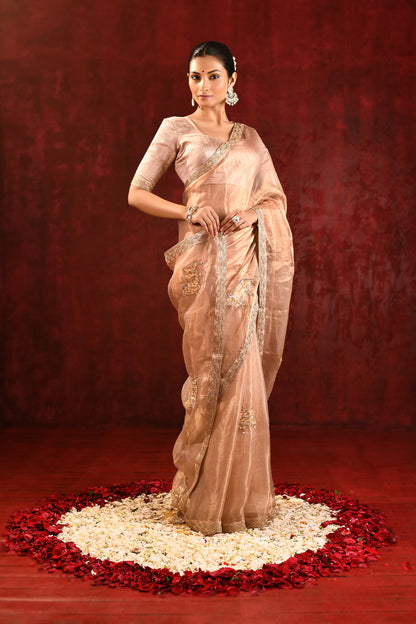 Light Beige Embroidered Tissue Gomatha Saree