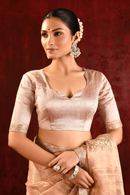 Pastel Gold Embroidered Gomatha Tissue Saree