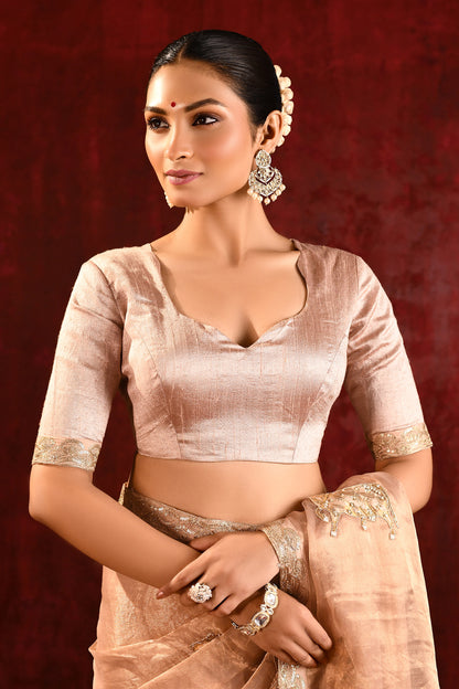 Light Beige Embroidered Tissue Gomatha Saree