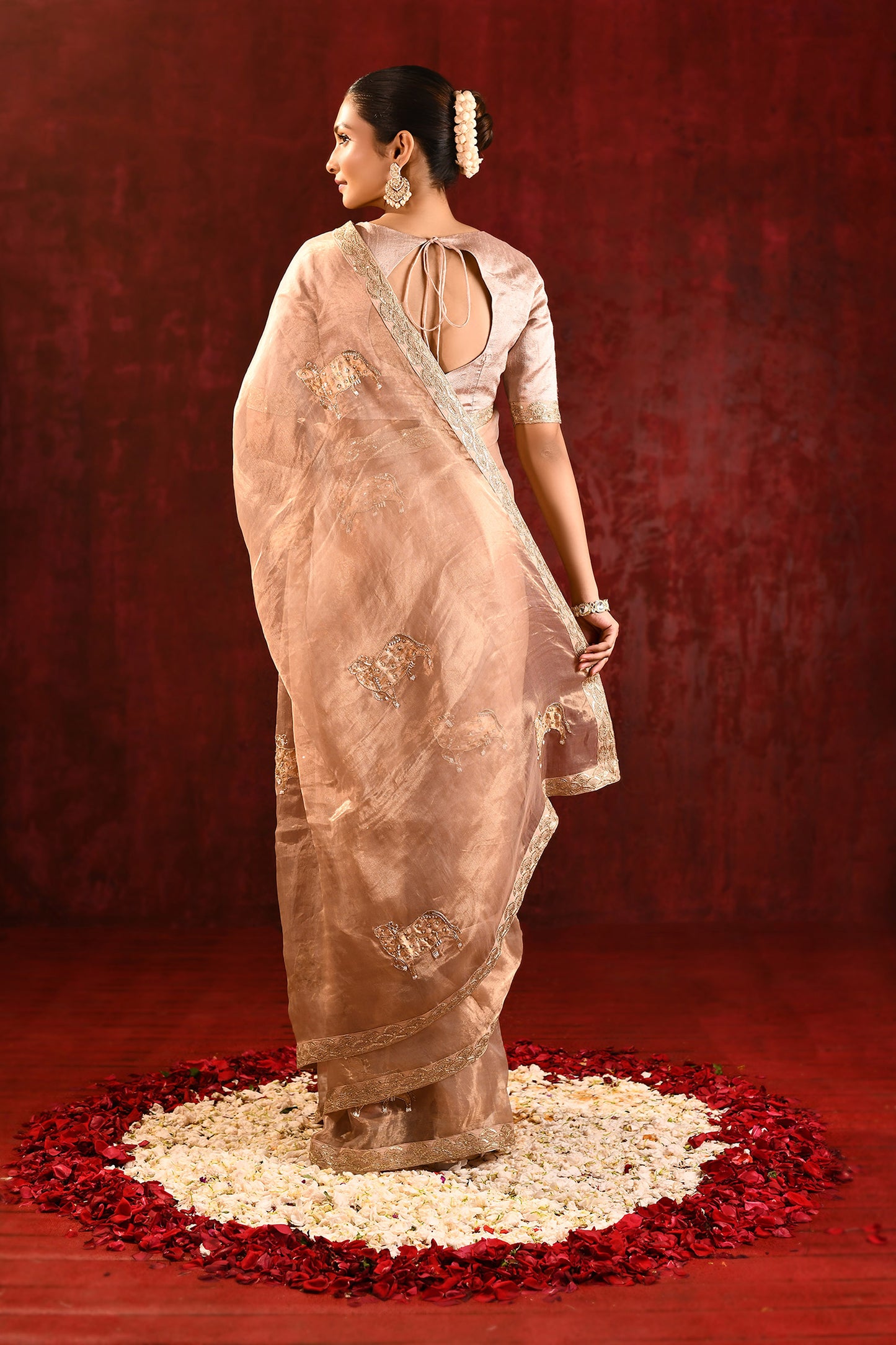 Light Beige Embroidered Tissue Gomatha Saree