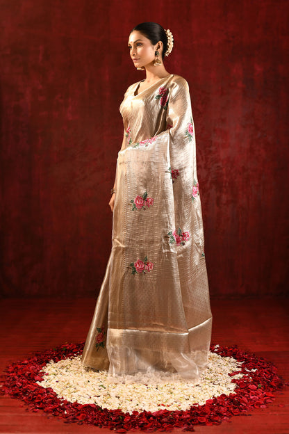 Jewel Gold Floral Tissue Embroidered Saree