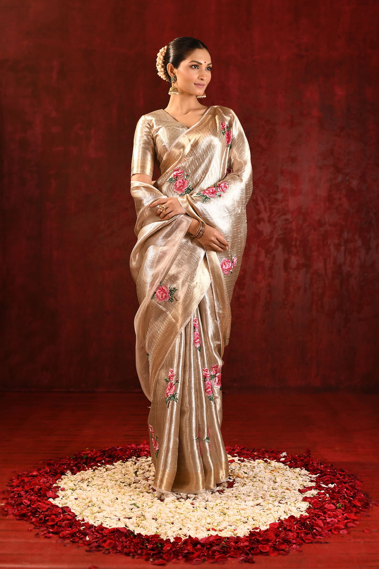 Jewel Gold Floral Tissue Embroidered Saree