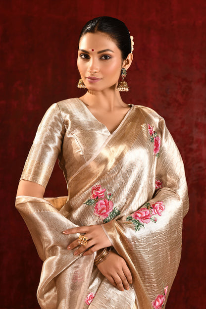 Jewel Gold Floral Tissue Embroidered Saree