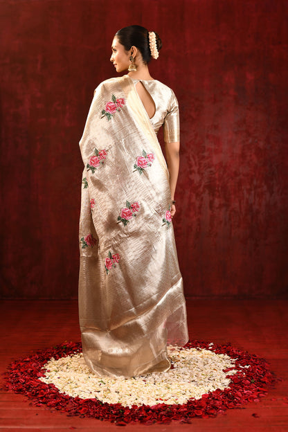 Jewel Gold Floral Tissue Embroidered Saree