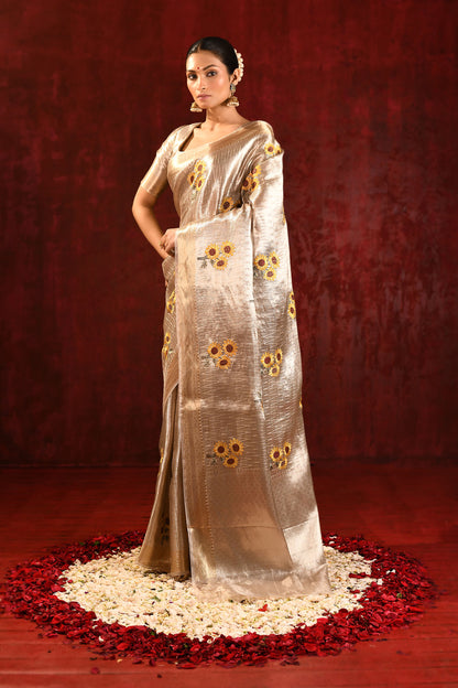 Jewel Gold Floral Embroidered Tissue Saree
