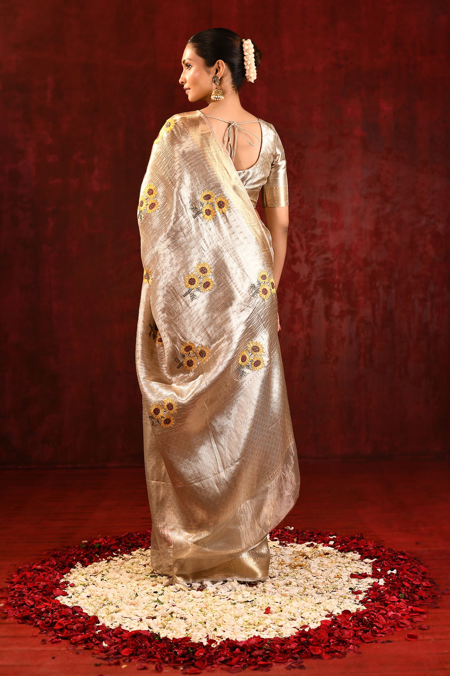 Jewel Gold Floral Embroidered Tissue Saree