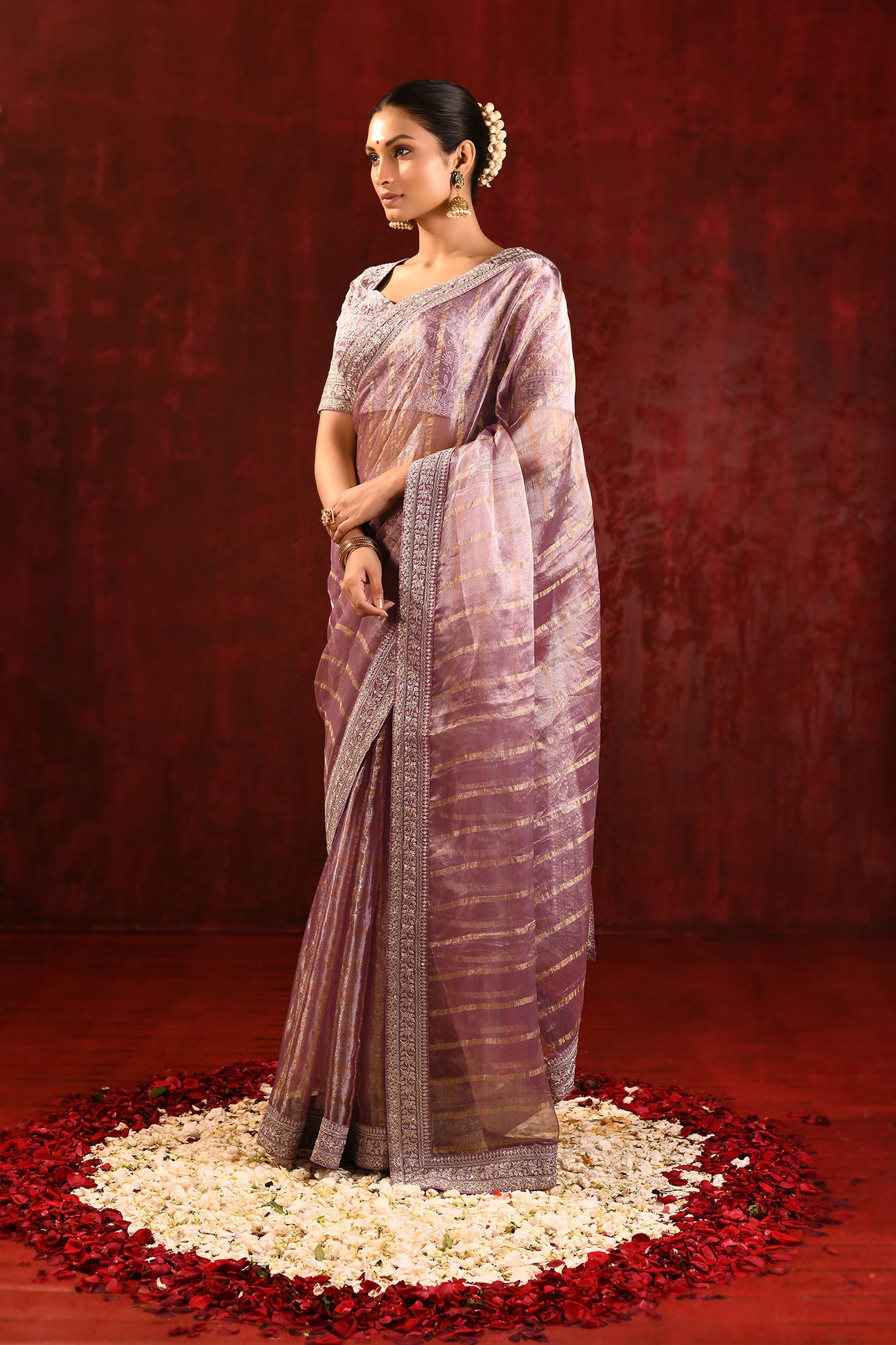 Metallic Purple Embroidered Tissue Saree