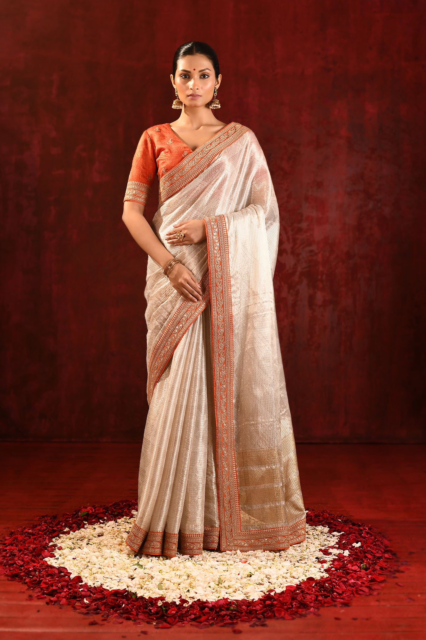 Soft Gold Metallic Tissue Embroidered Saree