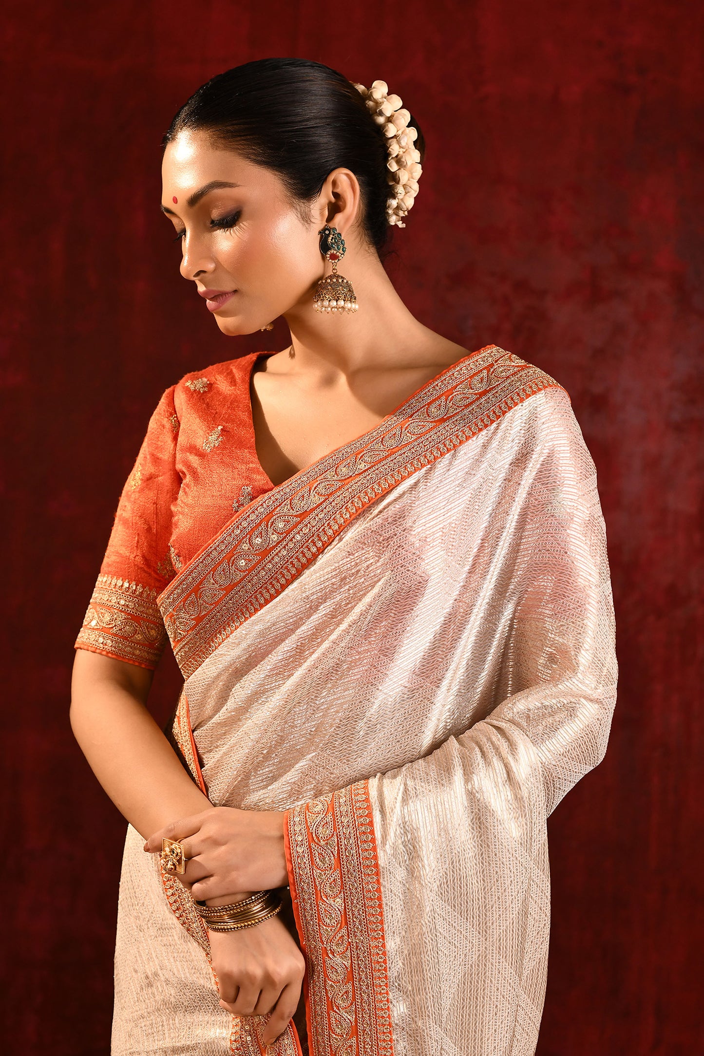 Soft Gold Metallic Tissue Embroidered Saree