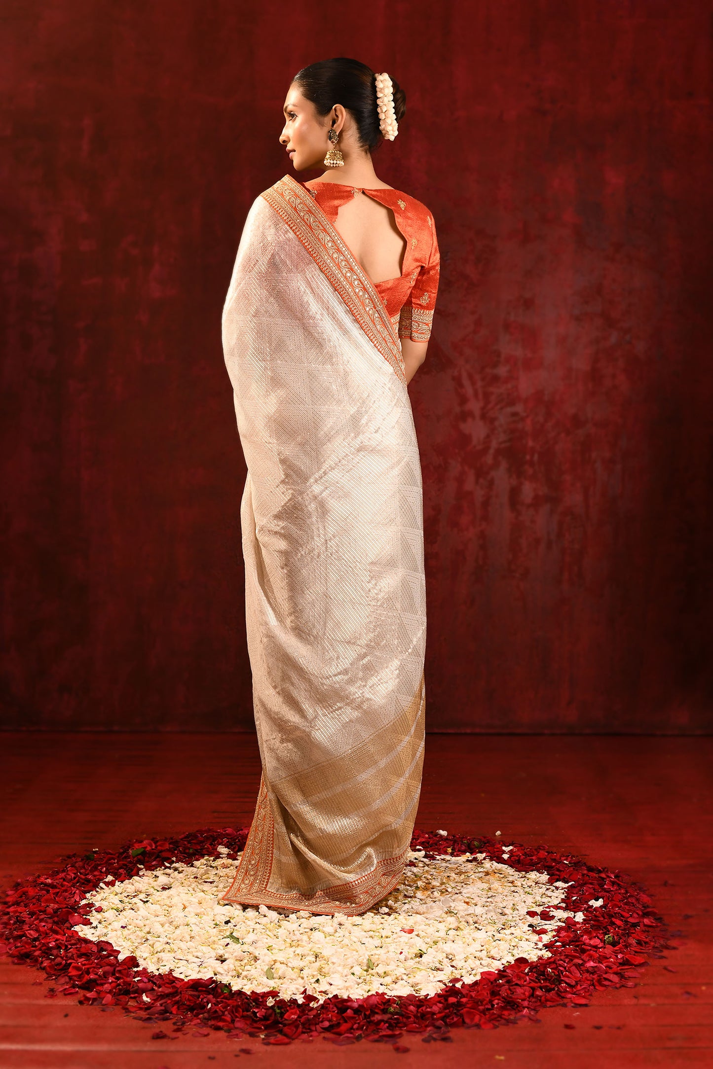 Soft Gold Metallic Tissue Embroidered Saree