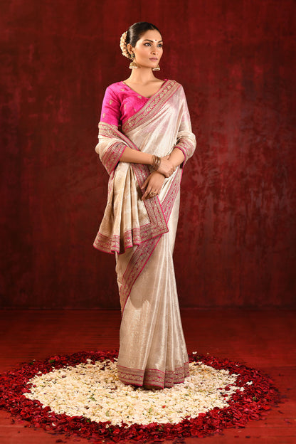 Soft Gold Embroidered Tissue Saree